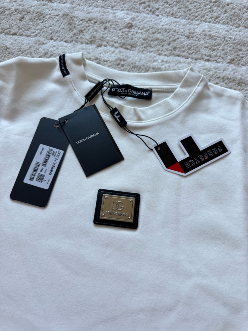 Dolce & Gabbana White Short-Sleeve Crewneck T-Shirt with Logo Patch